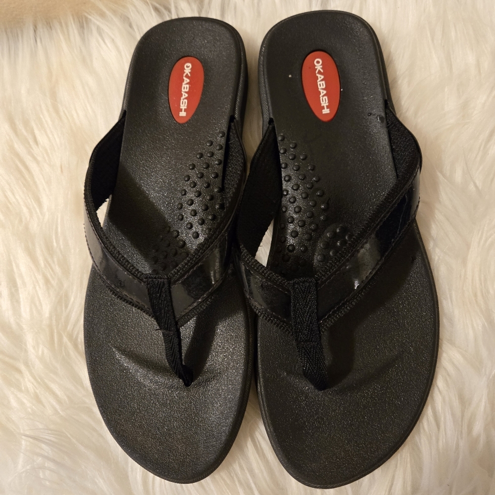 Okabashi Maui Women's size ML (8-9) Black Flip Flop Sandals Very Good Condition